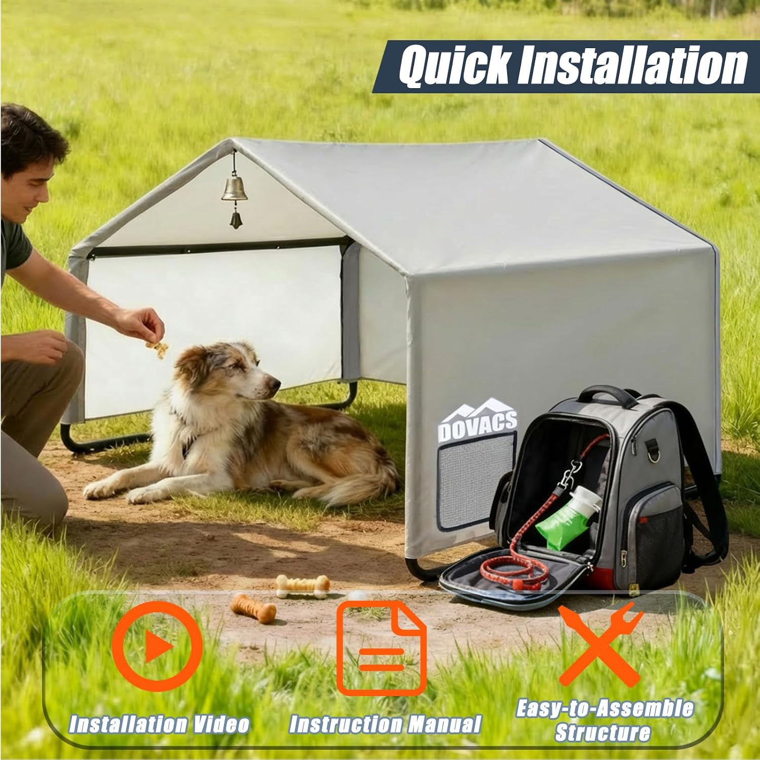 3 in 1 Extra Large Dog Canopy Outside,All-Season Outdoor Dog Shade XL with Roller Shutters and Removable Door,Pet Shelter Tent for Chicken Livestock 4'x 4'x 3.3' Winter & Summer and Rain