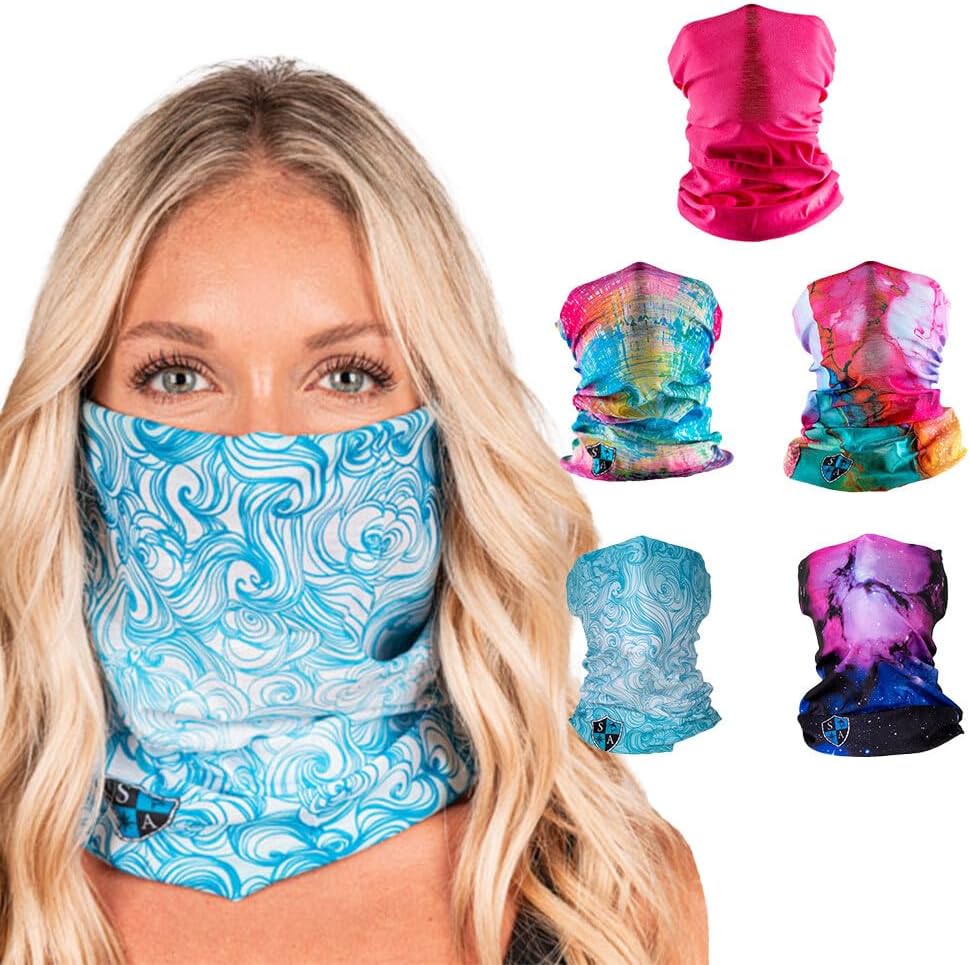 S A Soul of Adventure 5-Pack UV Face Shield | UV 30+ Multipurpose Neck Gaiter Balaclava for Adults | Multiple Color Packs