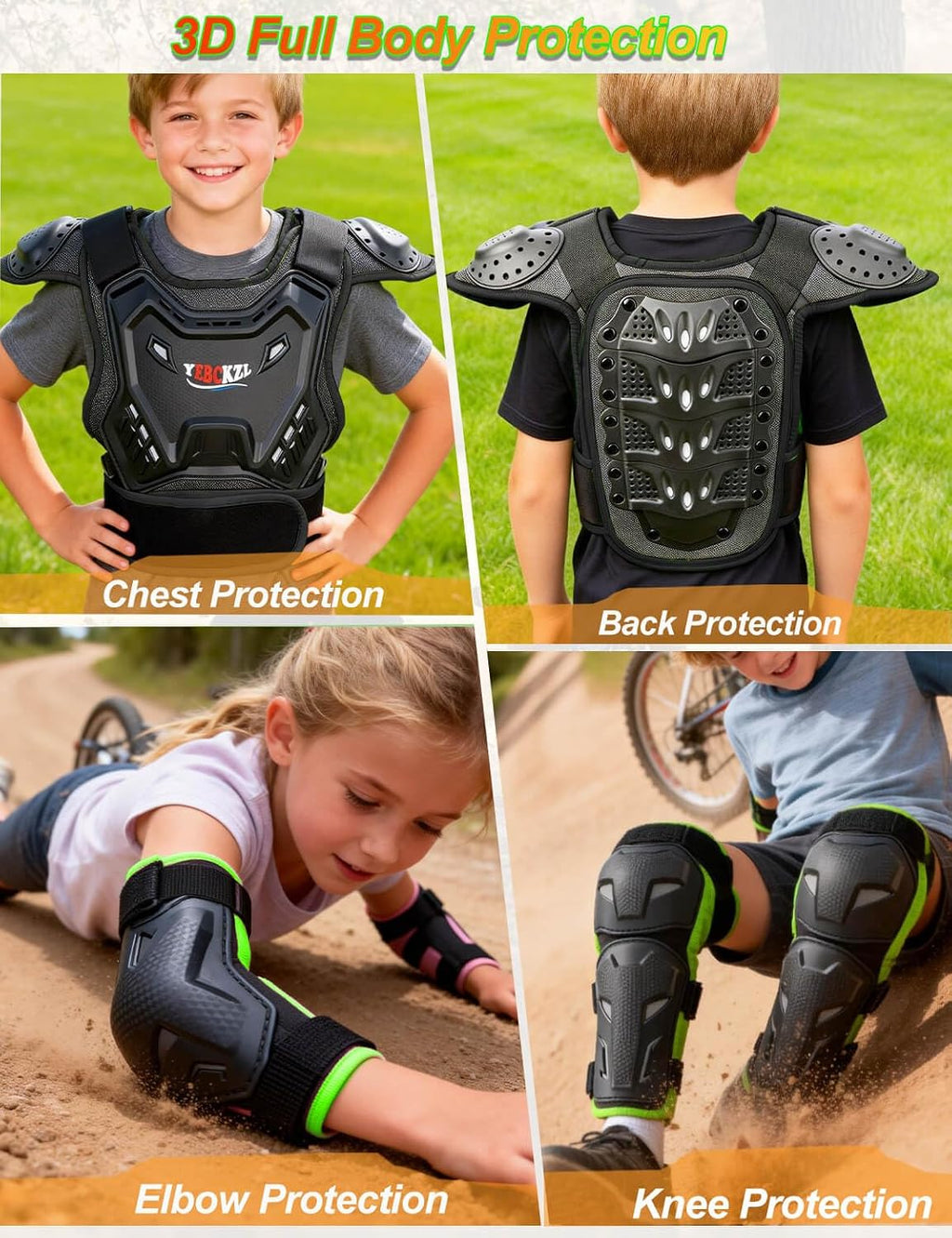 Motorcycle Armor Protective Vest Suit for Child Teen，Kids Dirt Bike Gear Riding Protection with Arm Knee Pads Sets for MTB ATV Off-Road Riding