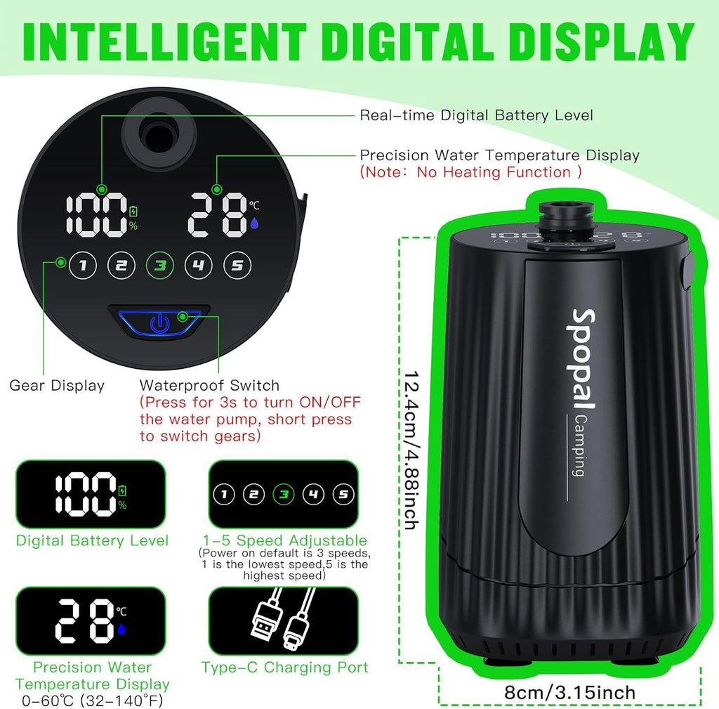 Spopal Portable Shower for Camping, [Upgraded] 10000mAh Rechargeable
