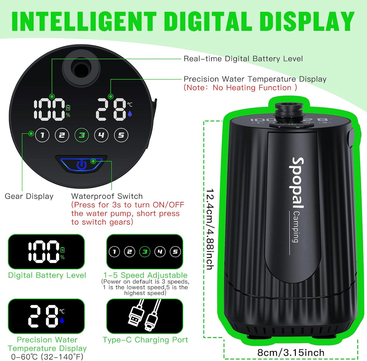 Spopal Portable Shower for Camping, [Upgraded] 10000mAh Rechargeable