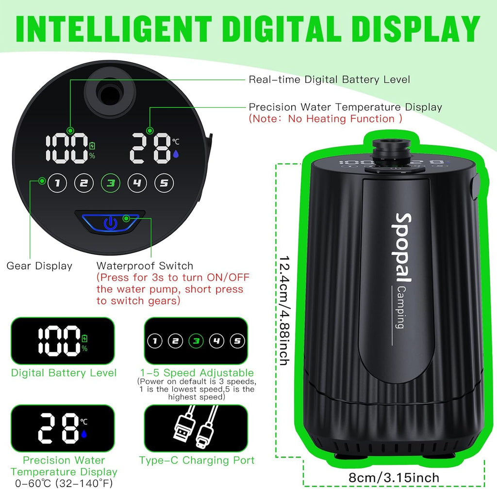 Spopal 10000mAh Camping Shower with Collapsible Bucket Handle 20L