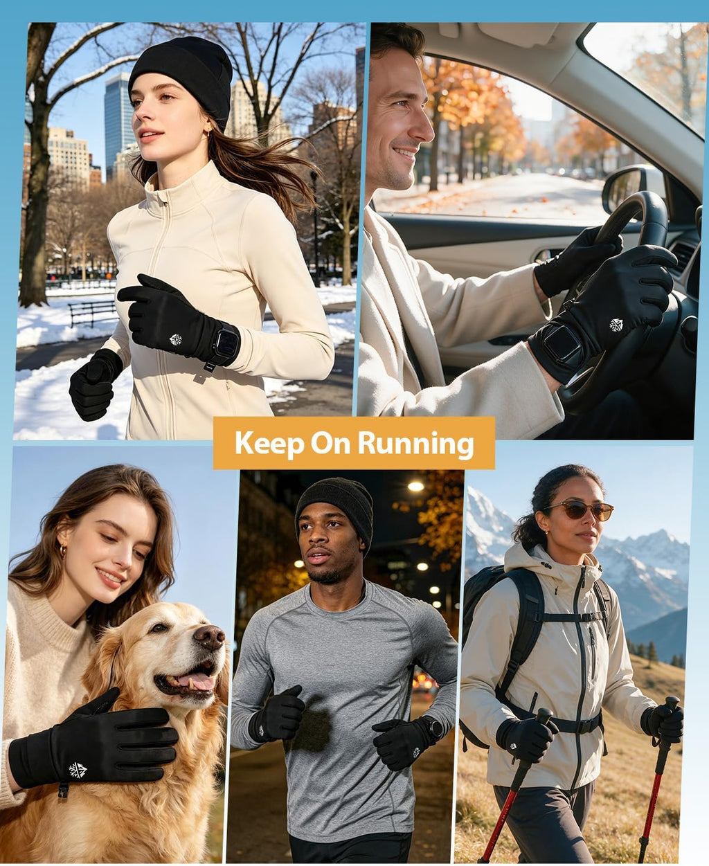 Running Winter Gloves with Watch Window, Warm Hiking Gloves for Men Women