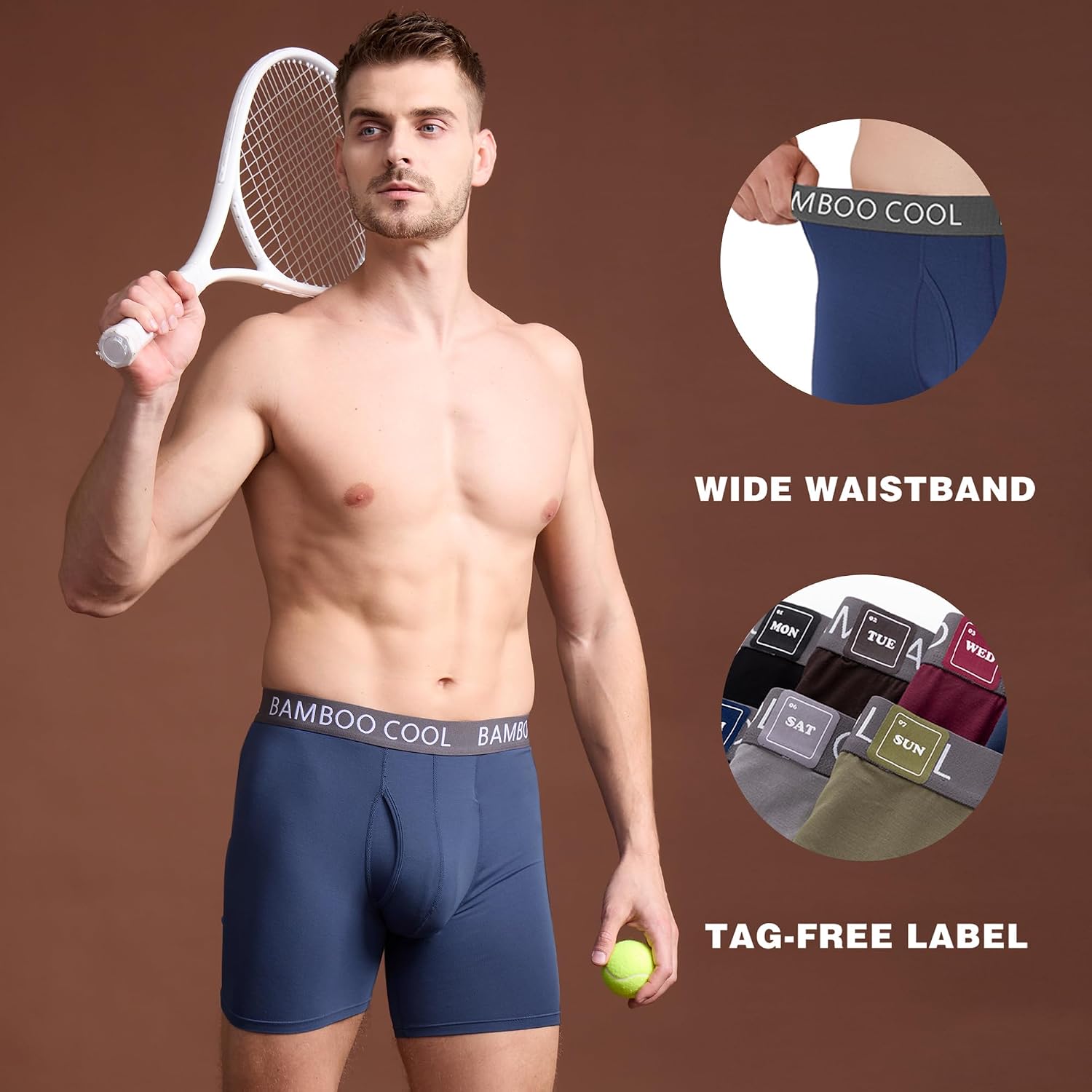 BAMBOO COOL Men's Cooling Underwear Ultra Soft Breathable Boxer Briefs Pack