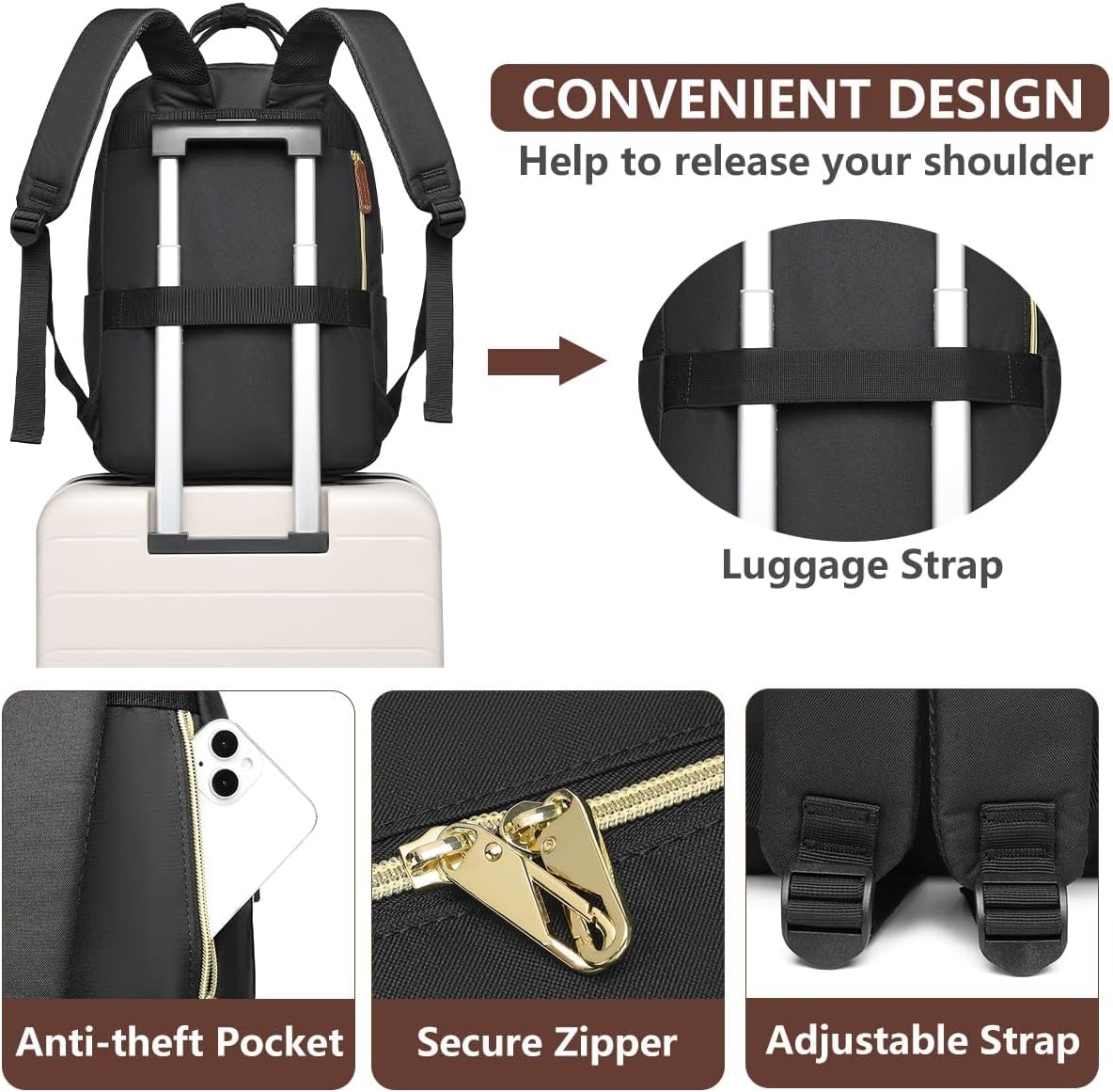 Laptop Backpack for Women Bag - 15.6 inch Work Travel Backpack with USB Charger College Bookbag Waterproof Business Computer Backpack Anti-theft Casual Backpacks for Nurse Teacher Beige Black Brown