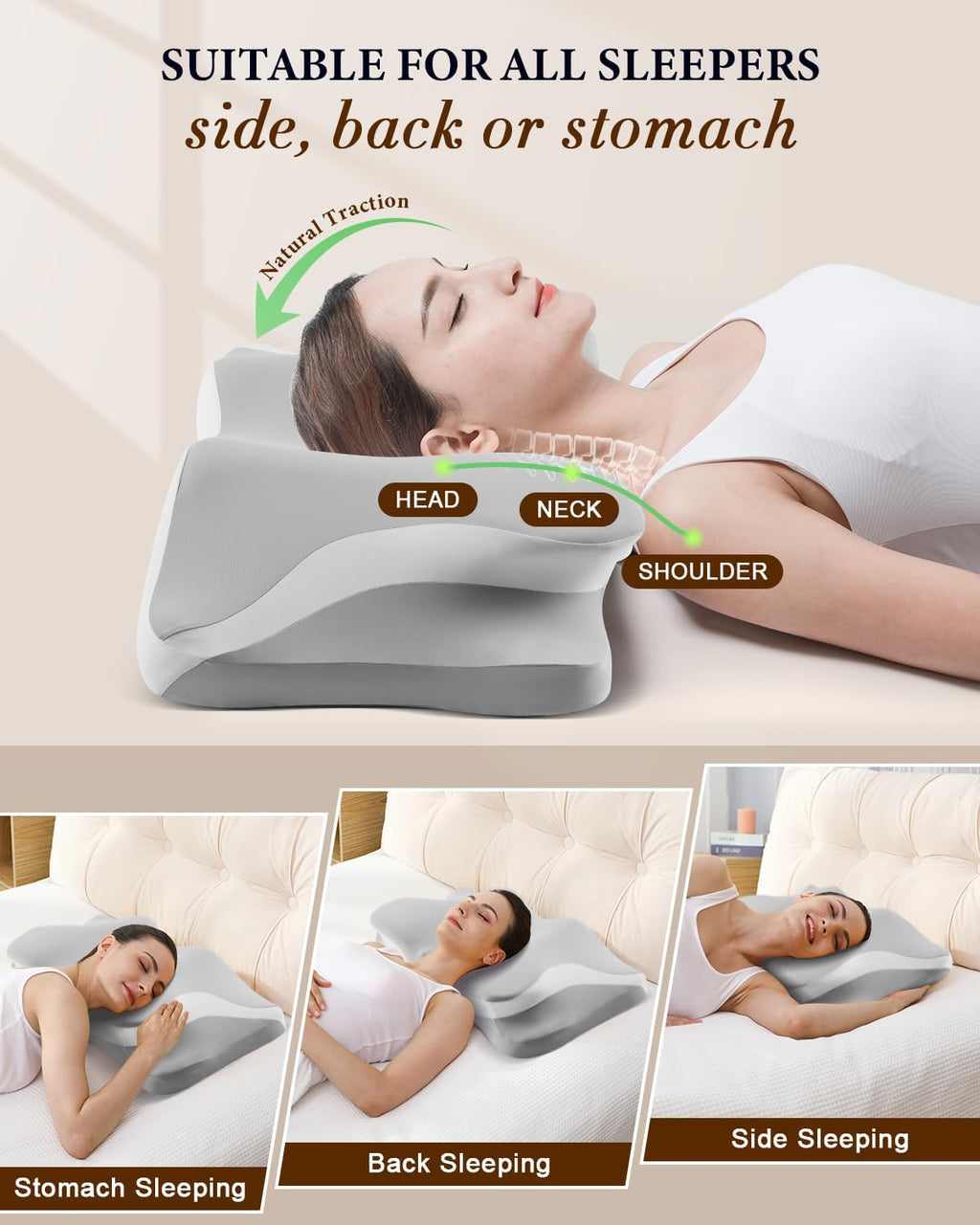 Cervical Pillow for Neck Pain, Ergonomic Memory Foam Contour Pillow