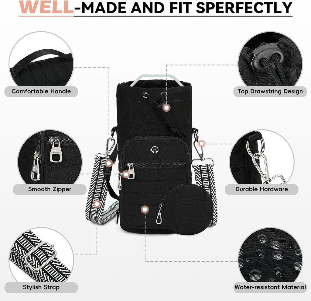 Water Bottle Carrier Bag with Strap Phone Pocket for Walking, Hiking, Cycling