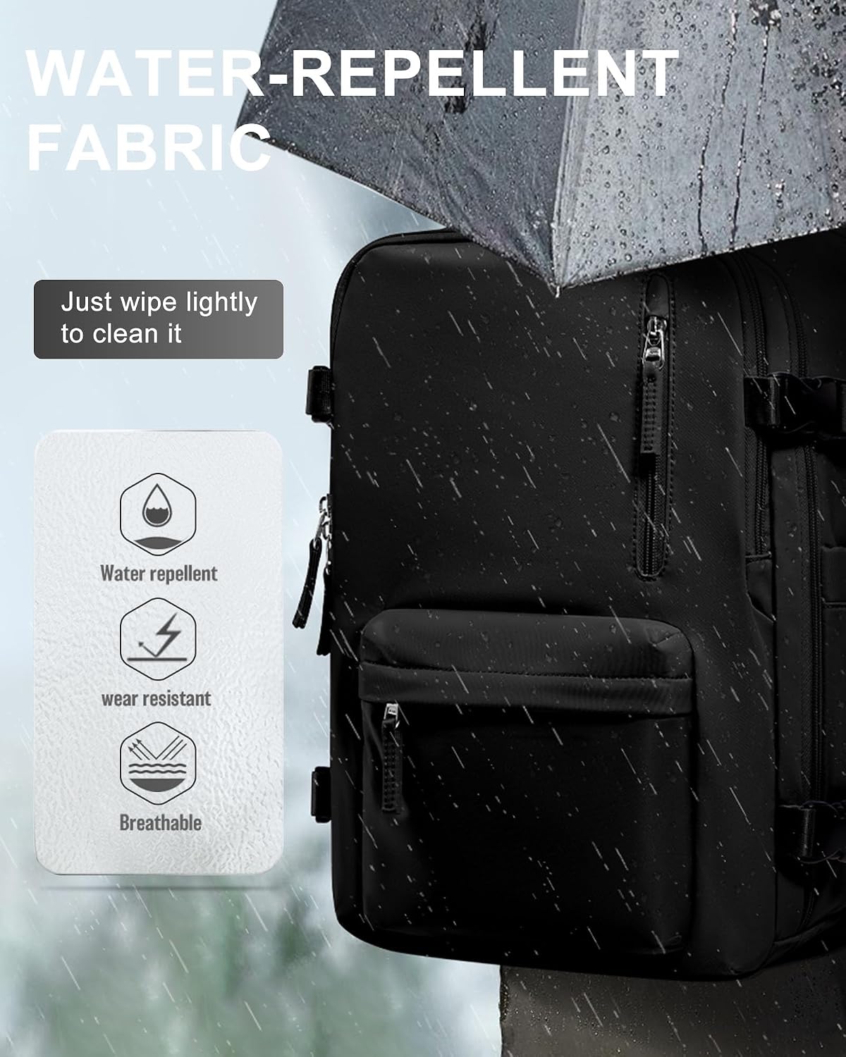 WONHOX Travel Backpack Women,Carry On Backpack Flight Approved 18x14x8 inches Bag Spirit Airlines Personal ltem,College Sports Hiking Rucksack Waterproof Casual Daypack Laptop Blackpack Men,Black