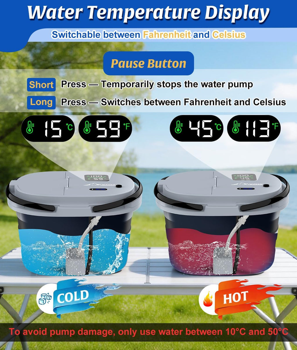 WADEO Portable Shower for Camping with 20L Bucket, 13000mAh Rechargeable