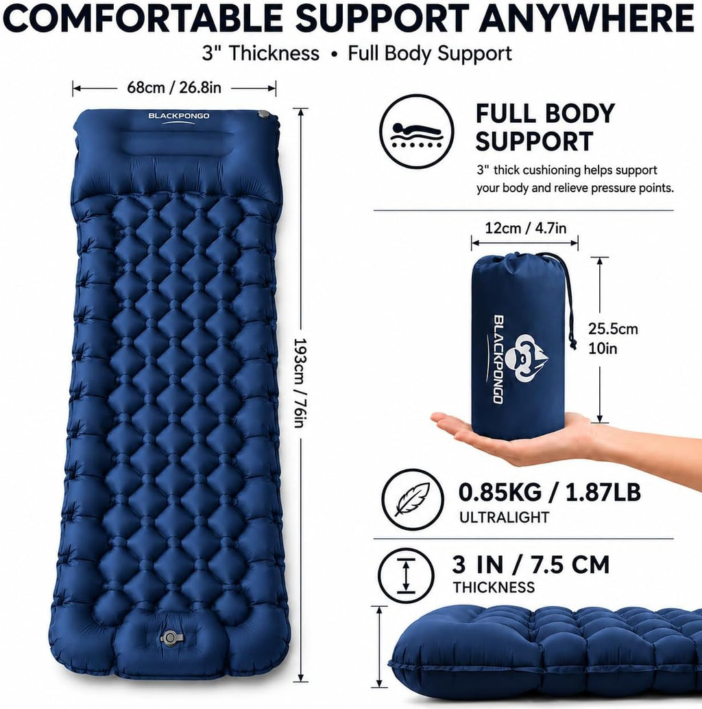 3-Inch Camping Sleeping Pad with Built-in Foot Pump