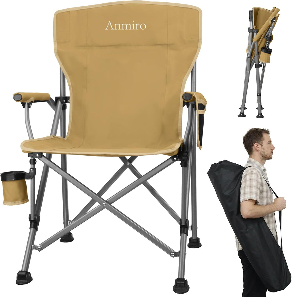 Heavy Duty Folding Camping Chair for Camp, Picnic, Lawn, Fishing (Green, Adjustable)