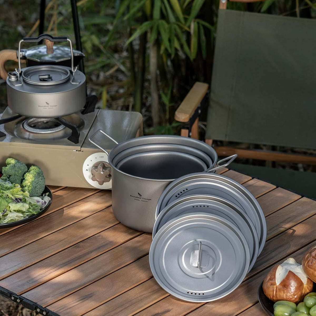 iBasingo 1.2L Titanium Pot Camping Cookware with Lid Ti2106C