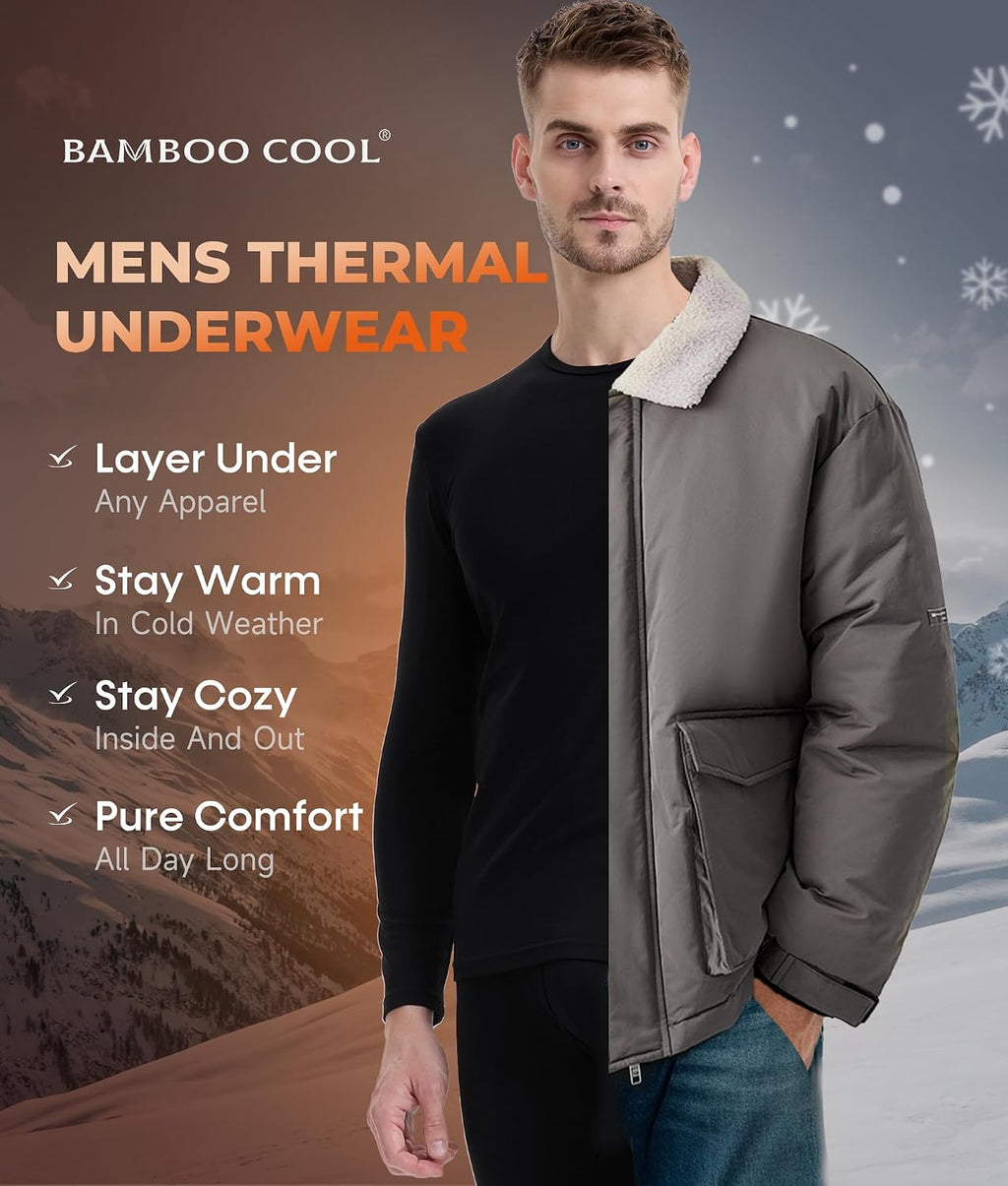 BAMBOO COOL Men's Thermal Underwear Lightweight Fleece Lined