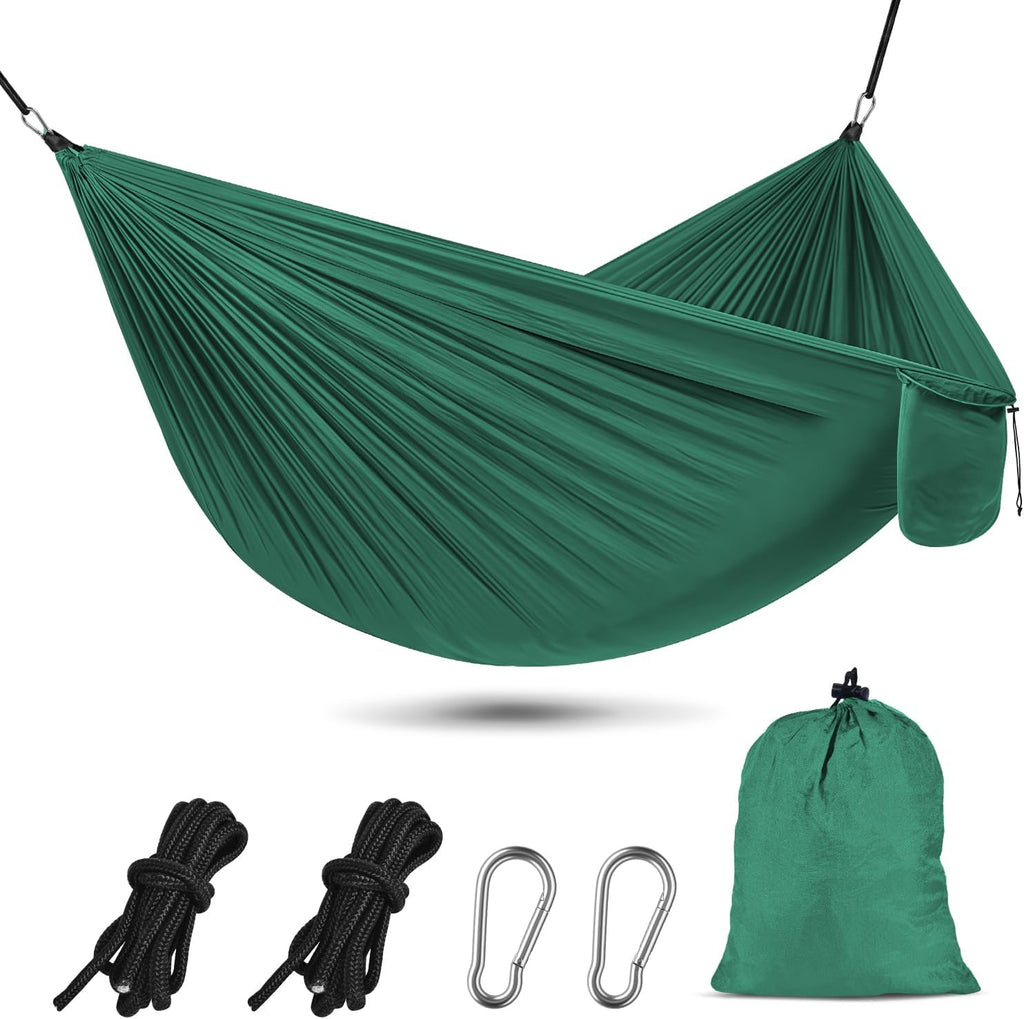 OBTANIM Camping Hammock 500lbs Portable Lightweight Single or Double Hammock with Tree Straps and Carry Bag for Camping Backpacking Hiking Travel Beach Outdoor Indoor (Dark Green)