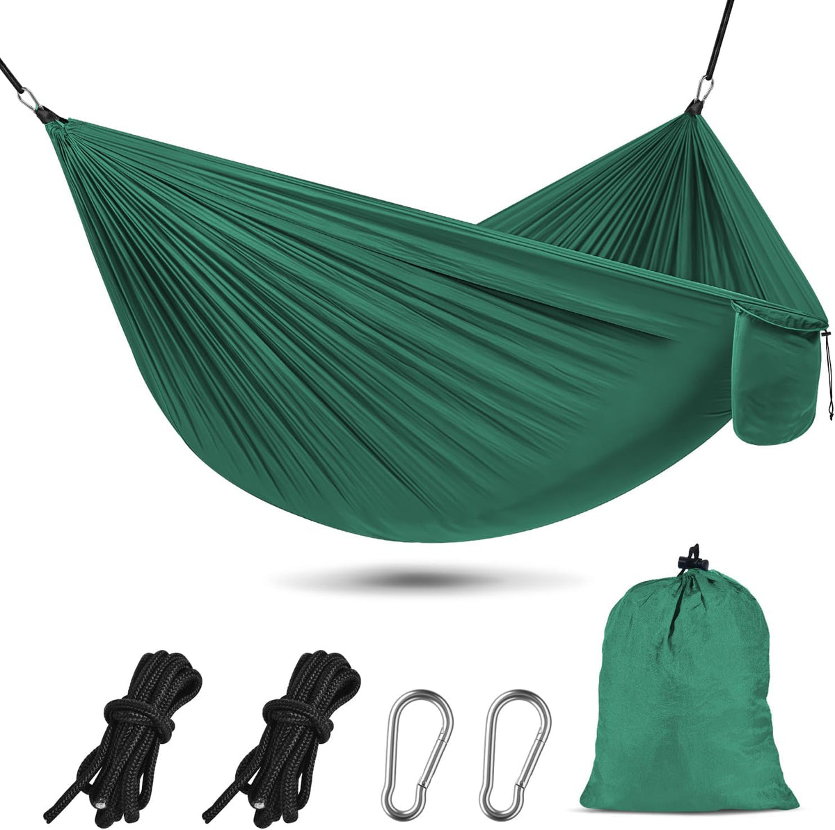 OBTANIM Camping Hammock 500lbs Portable Lightweight Single or Double Hammock with Tree Straps and Carry Bag for Camping Backpacking Hiking Travel Beach Outdoor Indoor (Dark Green)