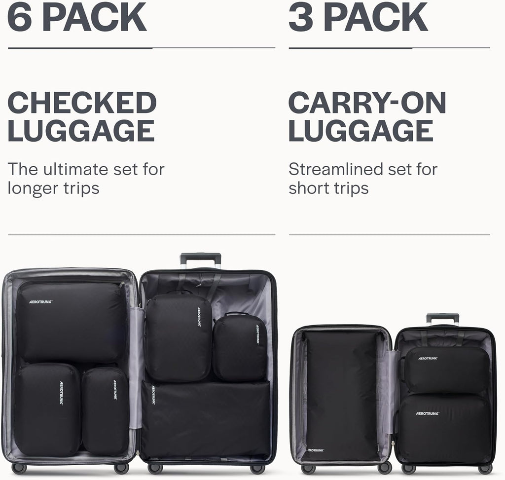 Aerotrunk Ultralight Compression Packing Cubes for Travel, 6-Pack, Black