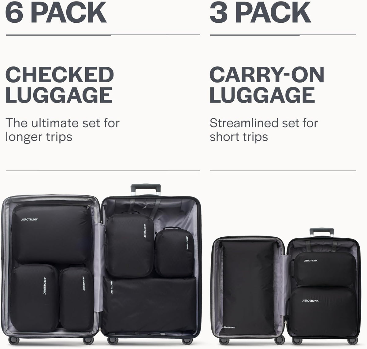 Aerotrunk Ultralight Compression Packing Cubes for Travel, 6-Pack, Black