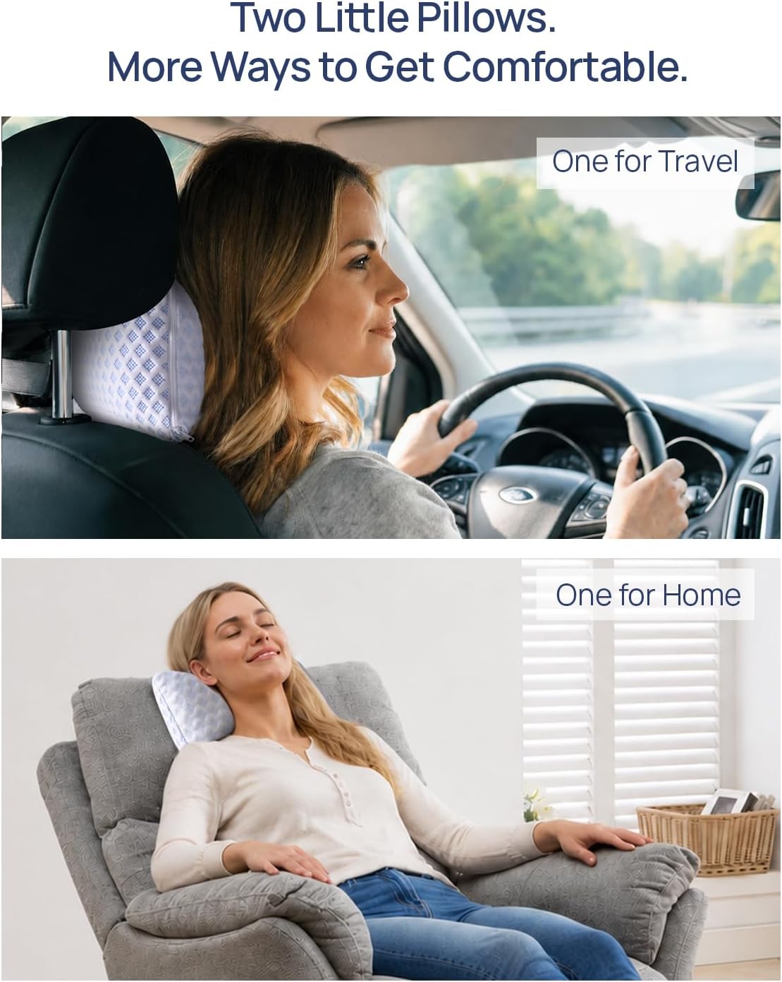 Small Cooling Memory Foam Pillows for Travel 2 Pack 11 X 7 Inches, 2-Sided