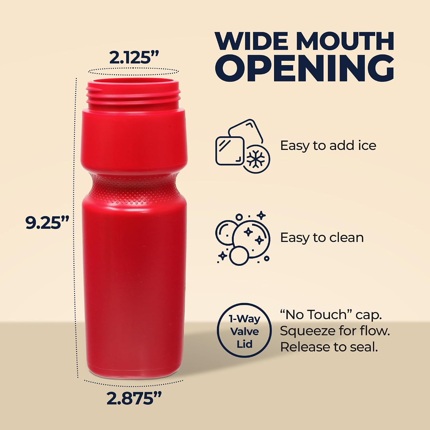 Rolling Sands USA Made 24 oz Sports Squeeze Water Bottles, 8 Pack, BPA-Free, Easy Drink One Way Flow Valve, Fits Most Bike Cages, Dishwasher Safe, Durable, Reusable and Lightweight, Red