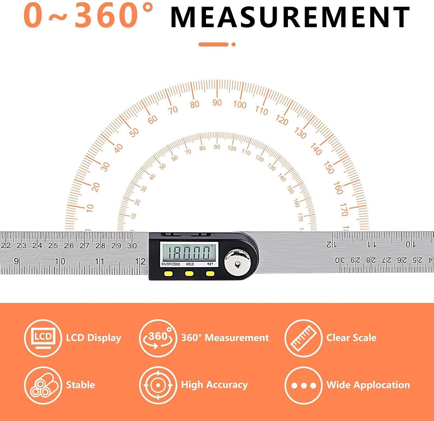 Yanguotool Digital Angle Ruler: 300mm/12-Inch Protractor Finder with Stainless Steel Ruler, Ideal for Woodworking, Construction, Level Measuring