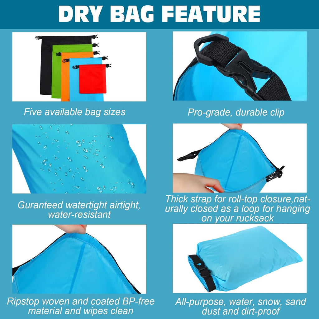 LEIFIDE 10 Pcs Ultralight Waterproof Dry Bags 5 Sizes Roll Top