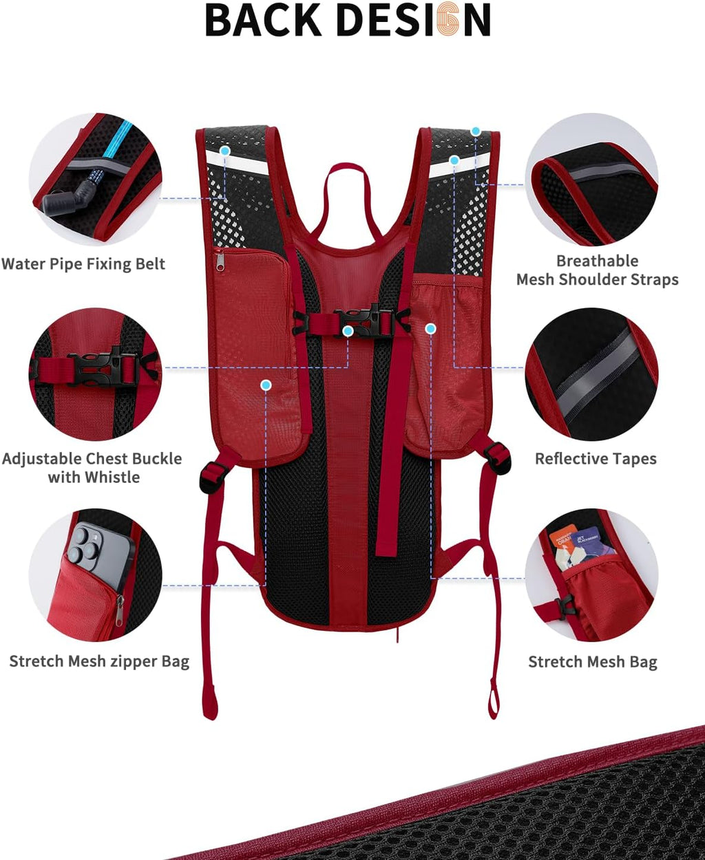Blue Quartz Hydration Backpack with 2L Water Bladder, Hiking Water Pack with Insulated Compartment for Women Men, Lightweight Cycling Daypack with Phone Pocket, Hydration Pack for Running,Biking