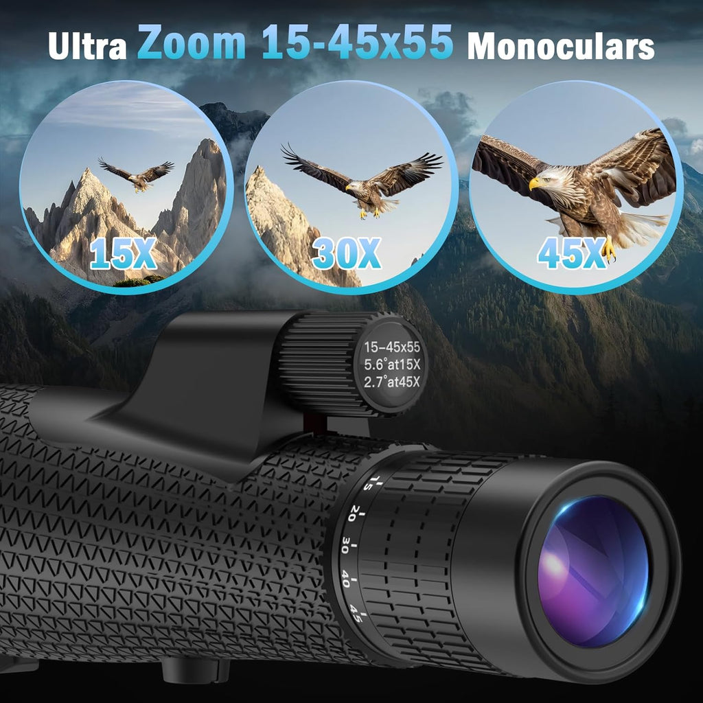 15-45x55 High Power Zoom Monocular Telescope for Adults Bird Watching