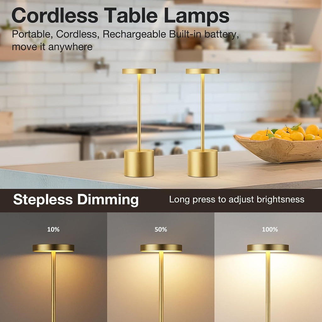 Cordless Rechargeable Table Lamp, 4000mAh Battery Operated, Light Gold, 2