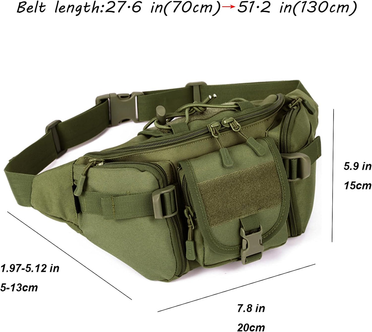 ArcEnCiel Tactical Fanny Pack for Men Women Waist Bag Hip Belt Outdoor Hiking Fishing Bumbag with Patch (Green)