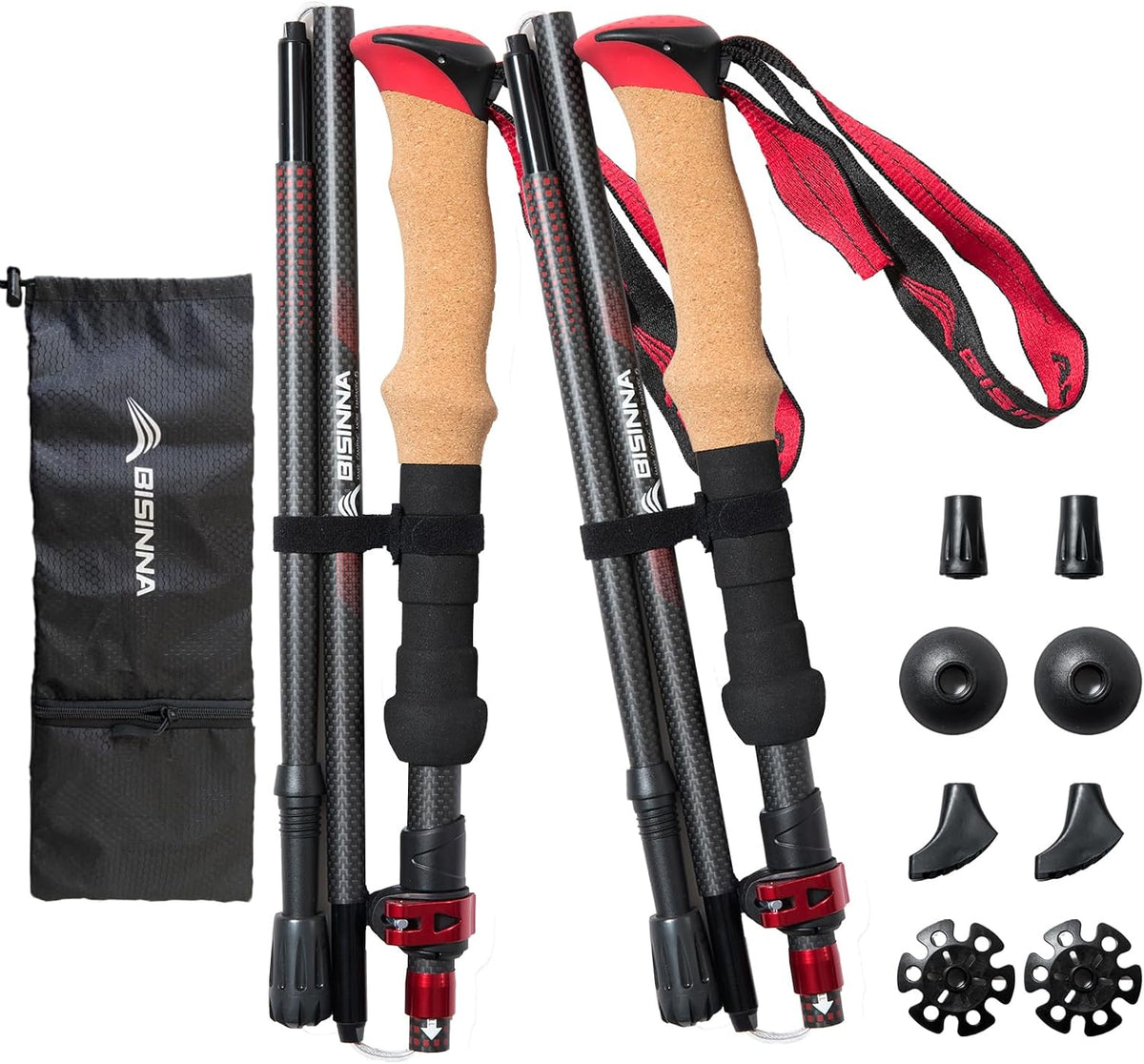 BISINNA Carbon Fiber Trekking Poles Collapsible Hiking Poles 2PC