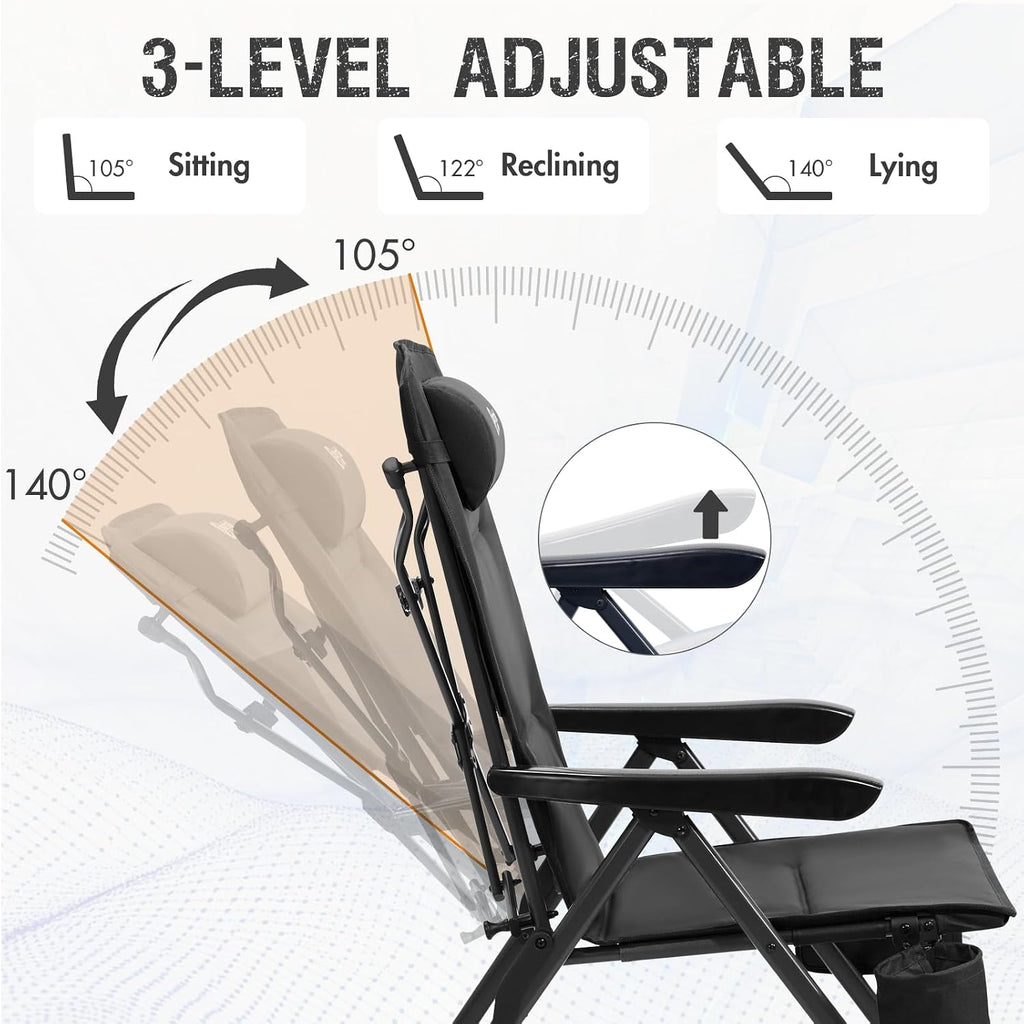 Portal Reclining Camping Chair with Adjustable Back, Black