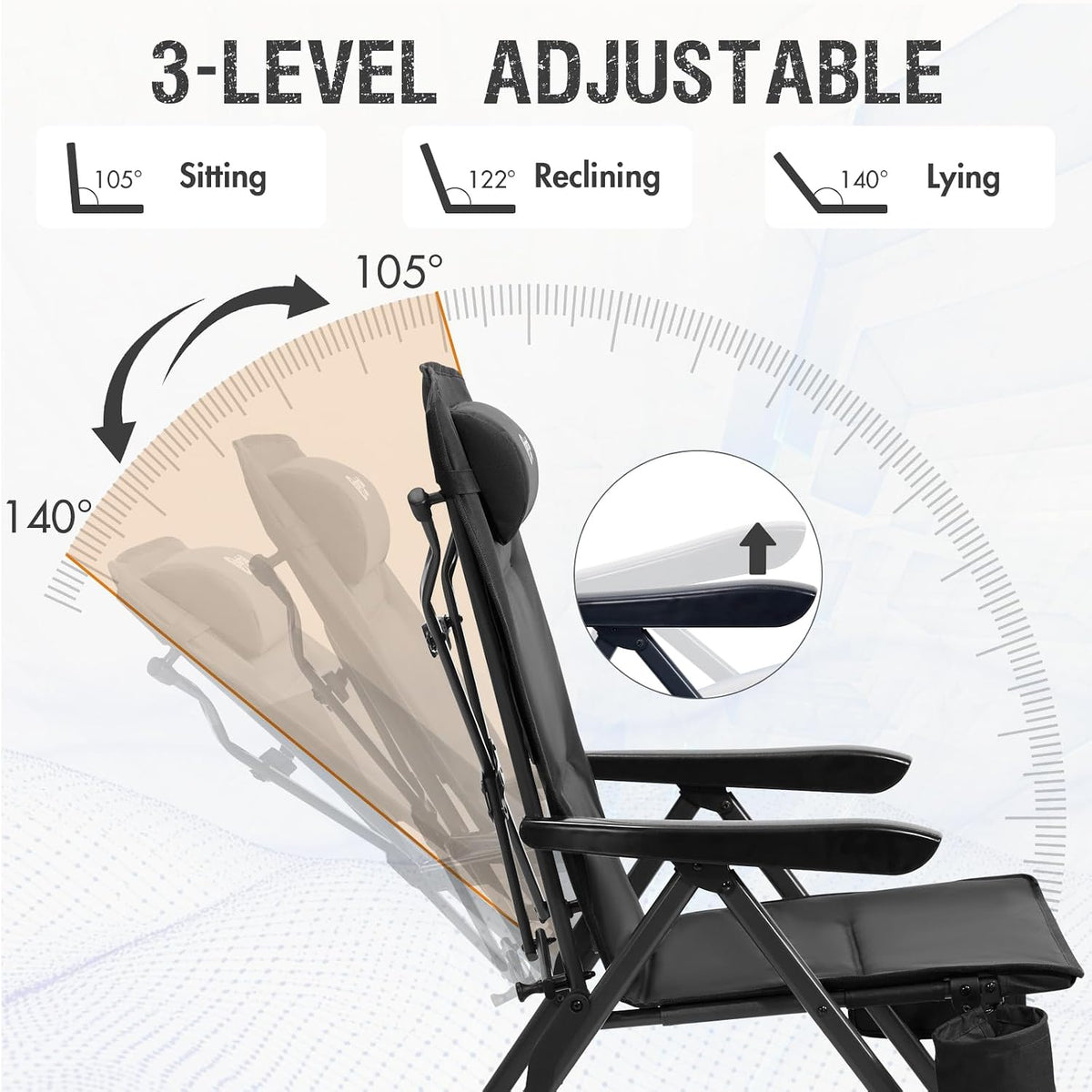 Portal Reclining Camping Chair with Adjustable Back 2 Packs, Black