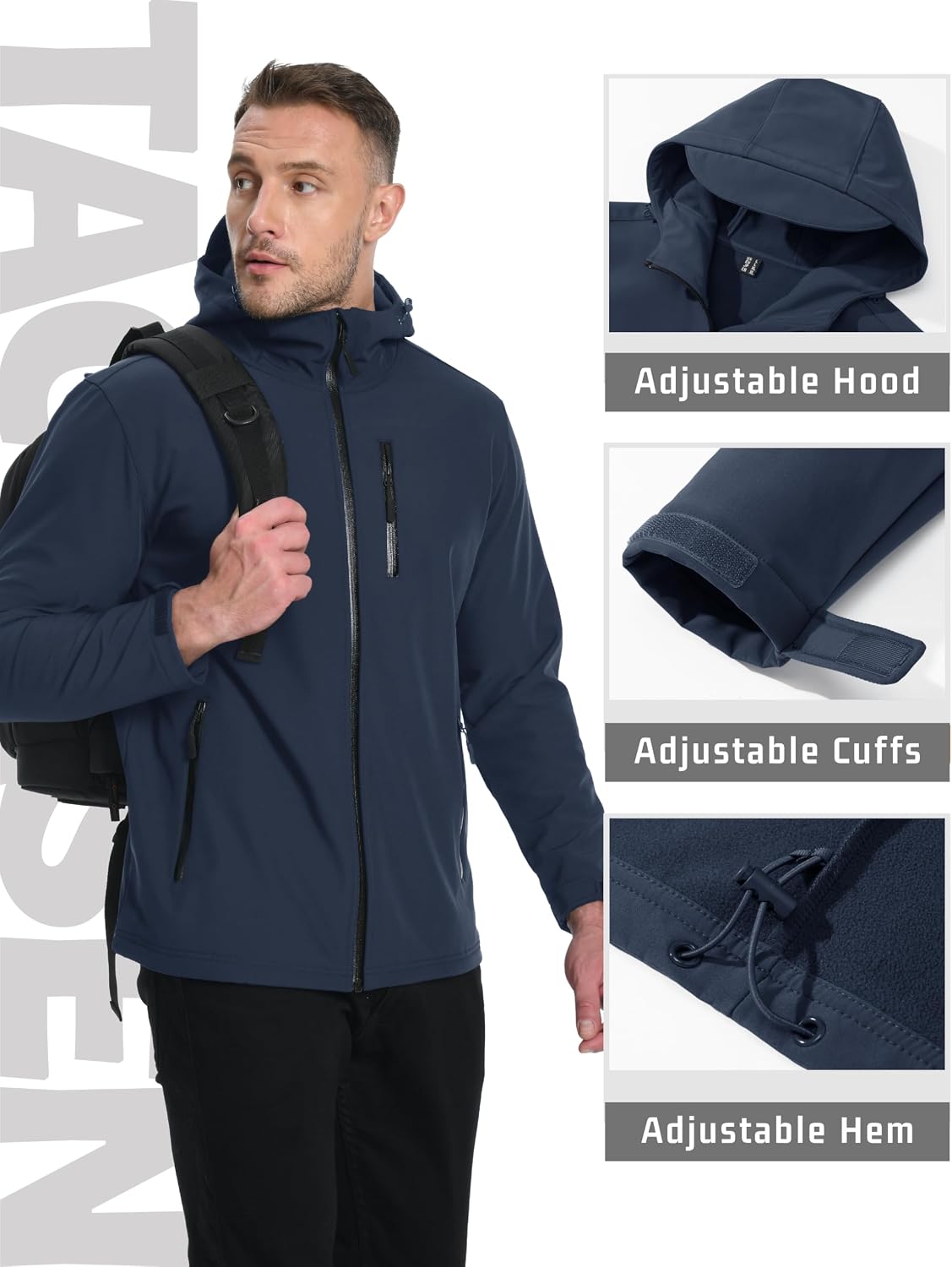 TACVASEN Mens Hooded Fleece Lined Waterproof Softshell Jacket Lightweight