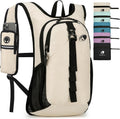 Folding Hiking Backpack with Phone Pocket for Men Women, Small Ultralight Packable Casual Daypack with Shoulder Chest Straps for Travel, 15L Foldable Lightweight Day Pack, Beige