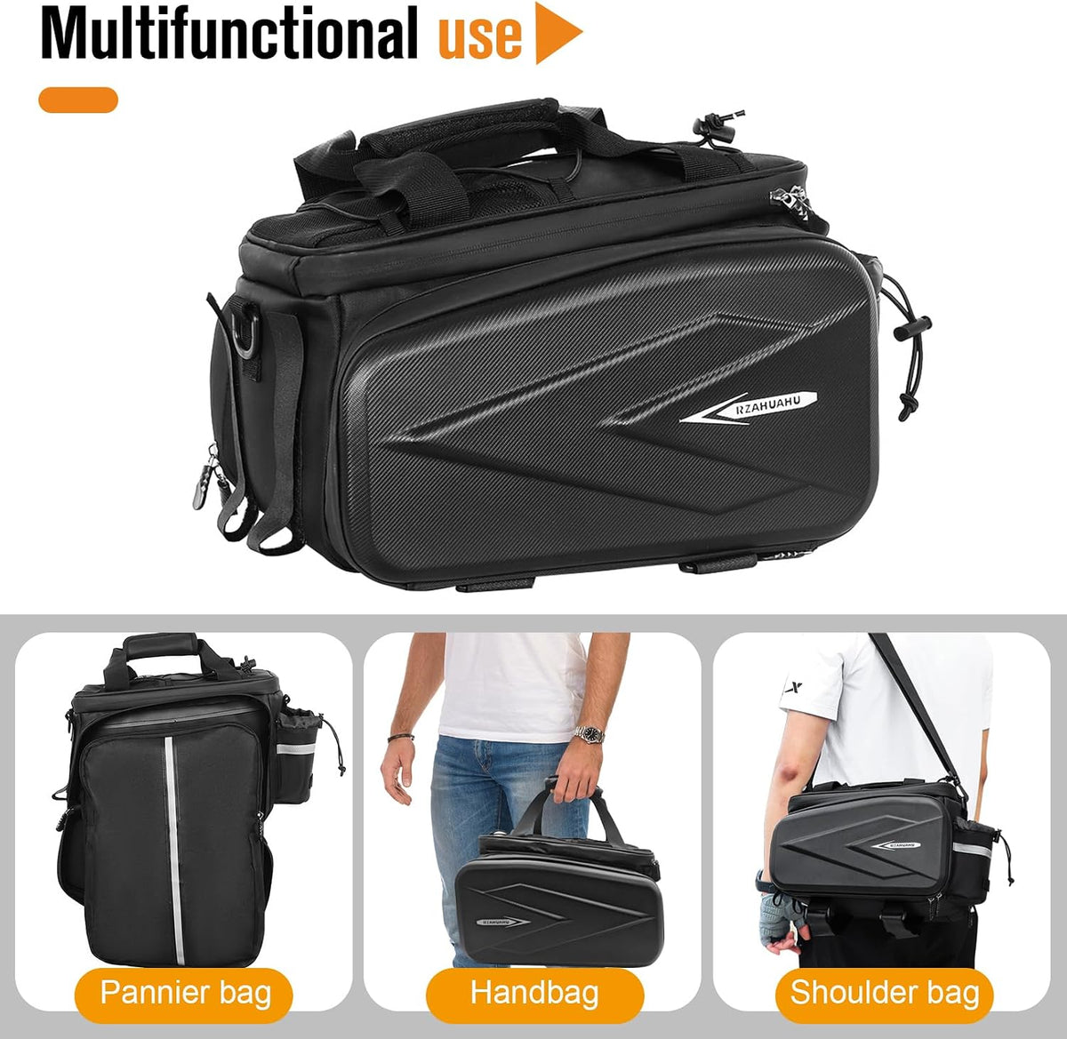 Bike Rack Bag, 20L EVA Hard Shell Insulated Cooler Bag, 3 in 1 Waterproof Expandable Bike Panniers Tin foil Insulation Bike Bag With Rain Cover for Commute Shopping Cycling Trip