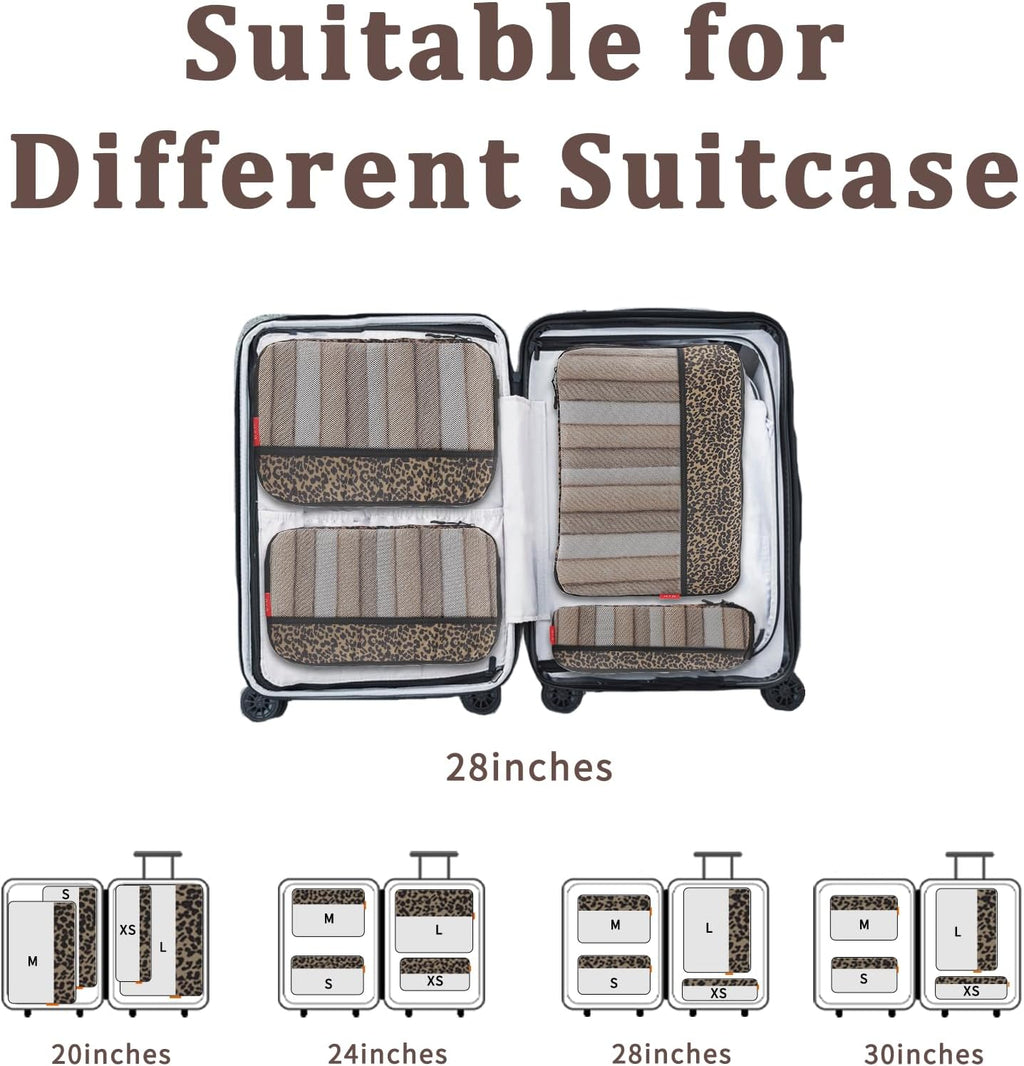 U+U 4 Set Compression Packing Cubes - Ultralight Travel Cubes (Leopard)