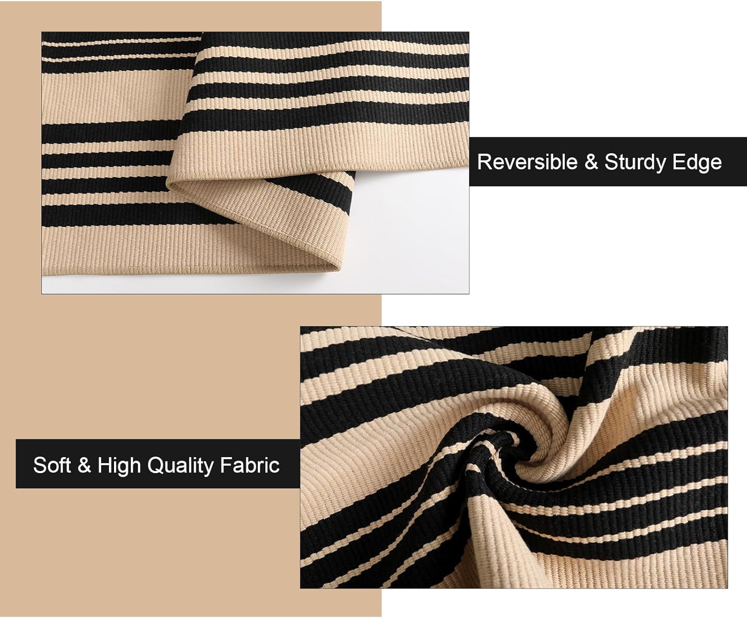 Striped Outdoor Fall Front Door Mat 24"x51", Cotton Washable Rug