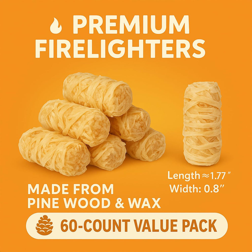 60 pcs Fire Starter - Natural Fire Starters for Campfires, BBQ