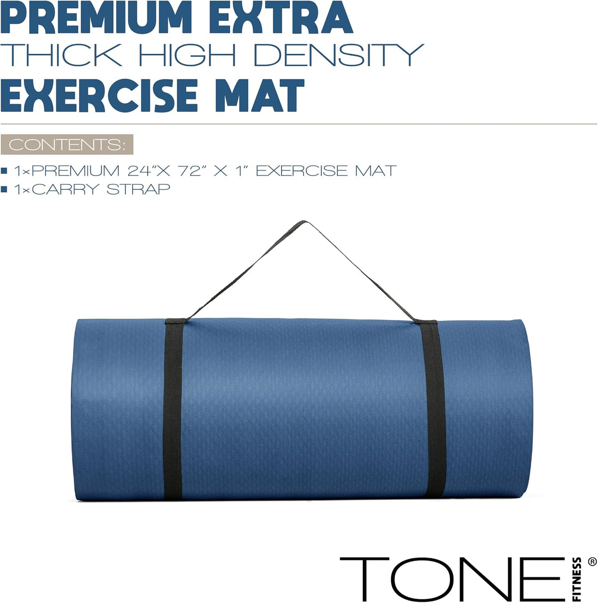 Tone Fitness 1" Extra Thick Yoga Mat, Exercise & Pilates Mat with Strap