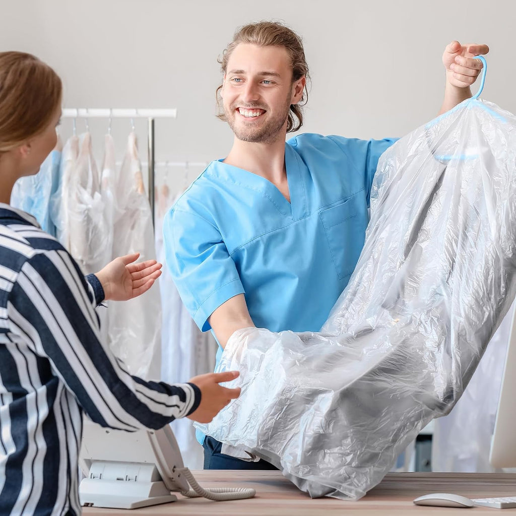30 Pack Clear Clothes Covers 60x90 cm Plastic Garment Bags for Hanging Clothes Dry Cleaner Bags Hanging Dust-proof Garment Bags for Dry Cleaner, Home Storage, Travel