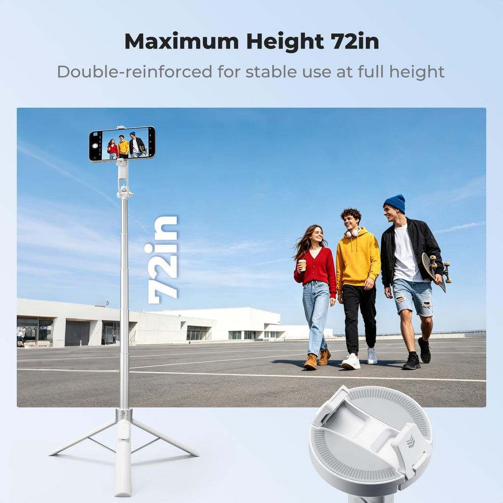 K&F CONCEPT 72" Selfie Stick for iPhone, Phone Tripod with Light