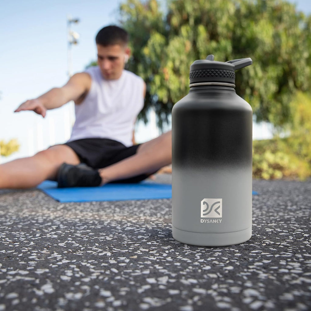 DYSANKY Insulated Water Bottle w/Straw Lid & Portable Carrier Bag, 64oz