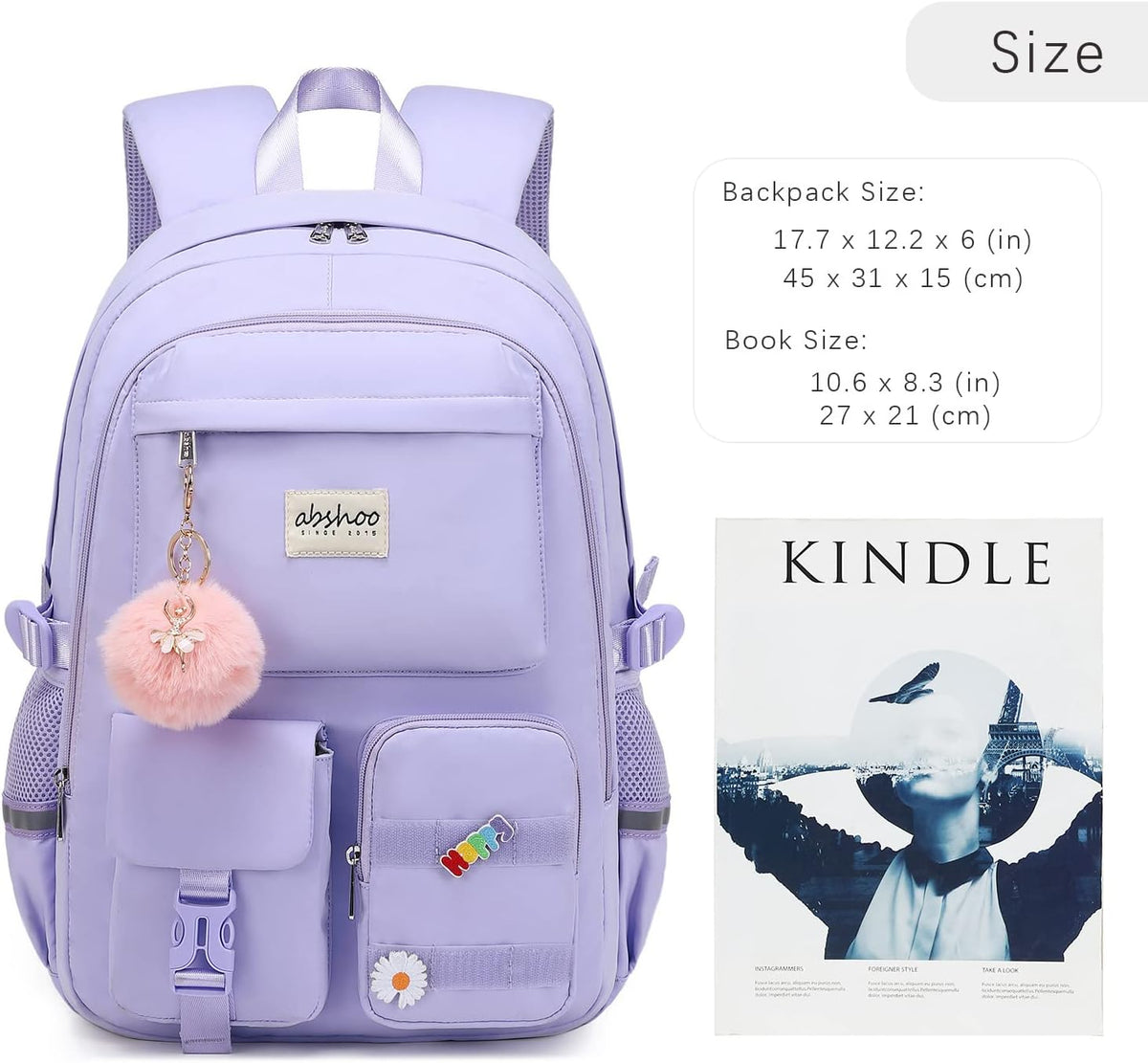 abshoo Big Student Laptop Backpack For College Women Middle High School Teen Girls Bookbag Travel Daypack (Purple)