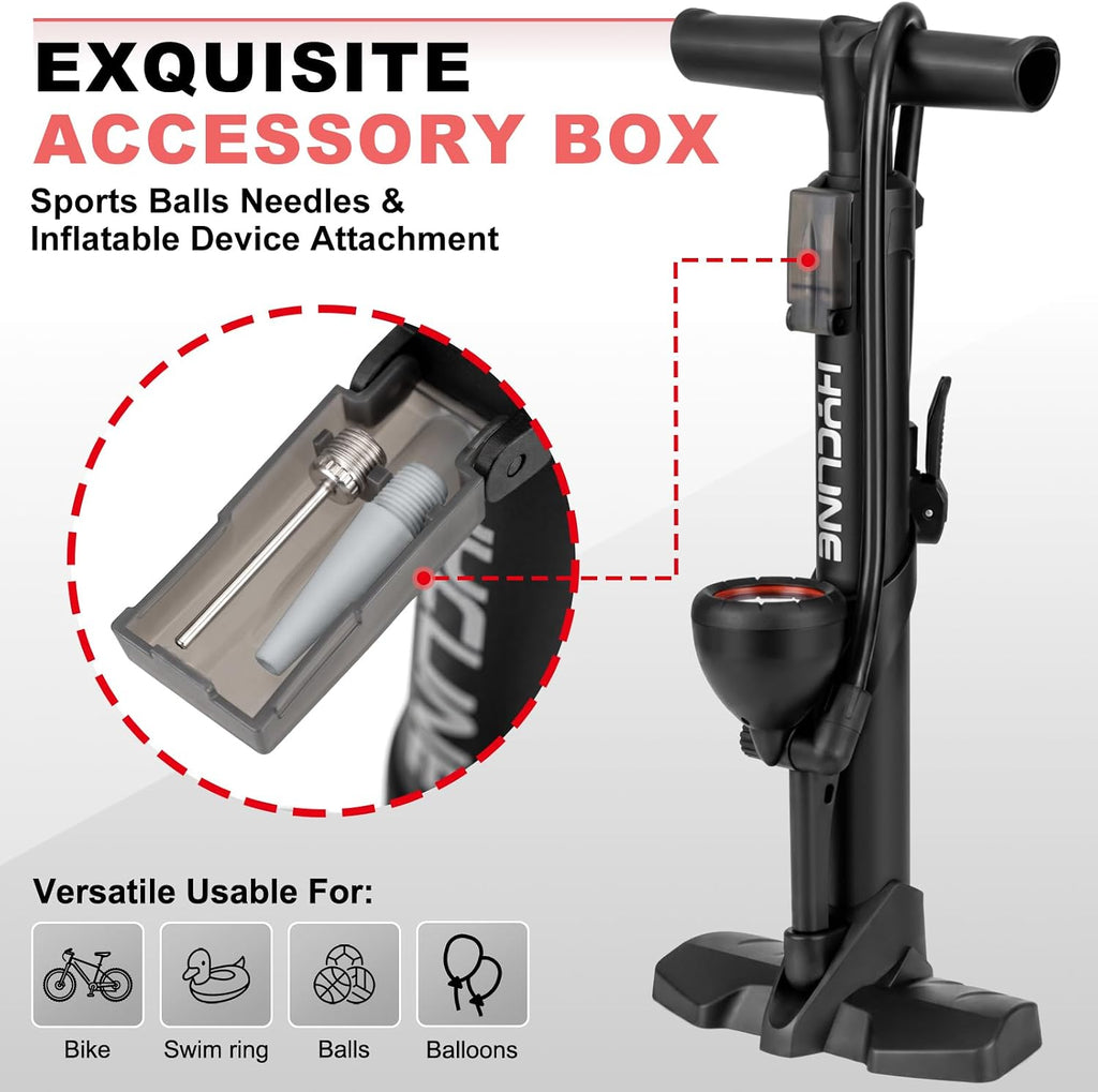 Hycline Bicycle Pump Durable Bike Floor Pump with Auto Dual Valve