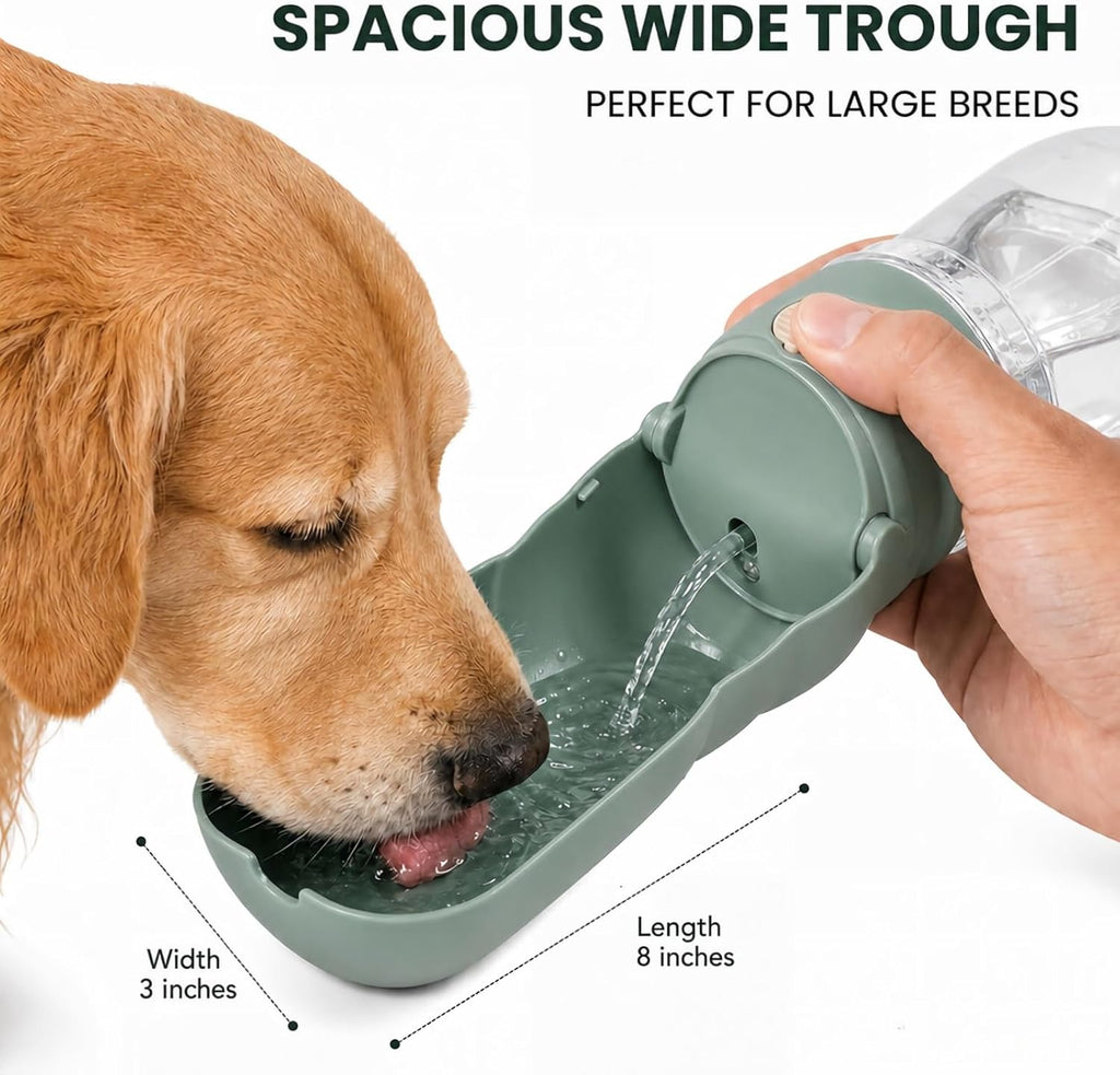 2 in 1 Portable Dog Water Bottle, Leak-Proof Pet Water Dispenser with Food Container, BPA Free Travel Dog Water Bottle with Filter, Hygienic Flip Cover Drinking Feeder for Walking Outdoor (Green)