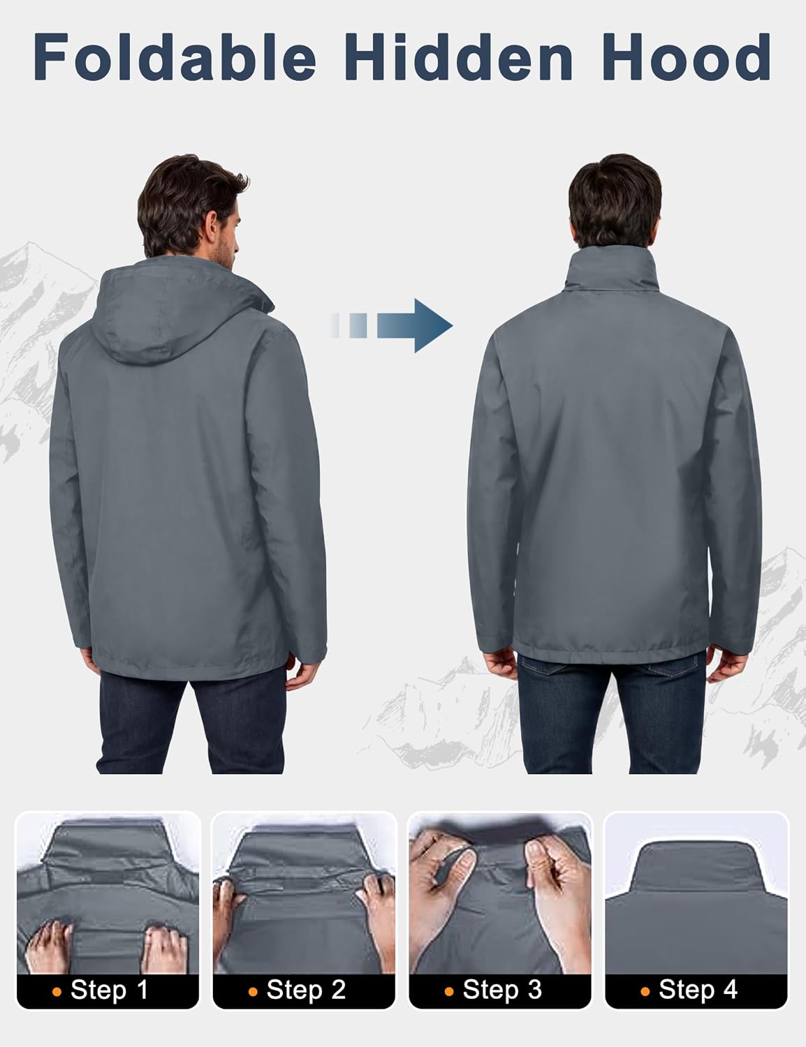 Little Donkey Andy Men's Waterproof Rain Jacket Outdoor Raincoat for Hiking