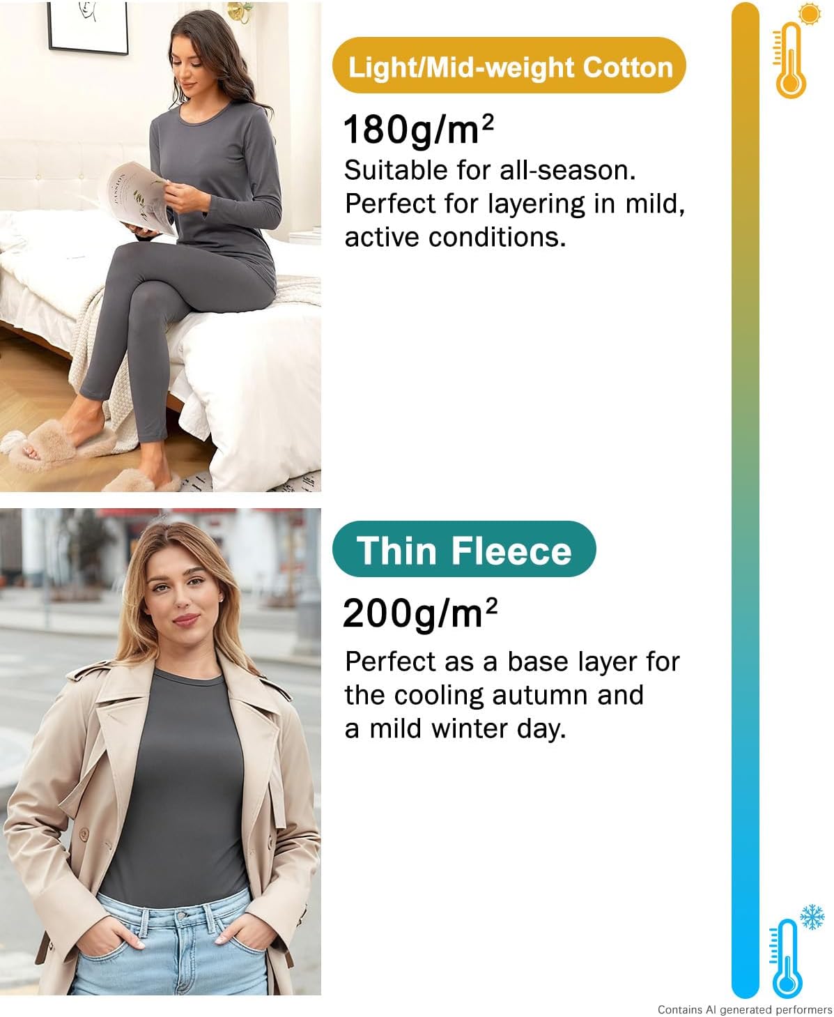 wirarpa Women's Cotton Thermal Underwear Set Long Johns Base Layer Set