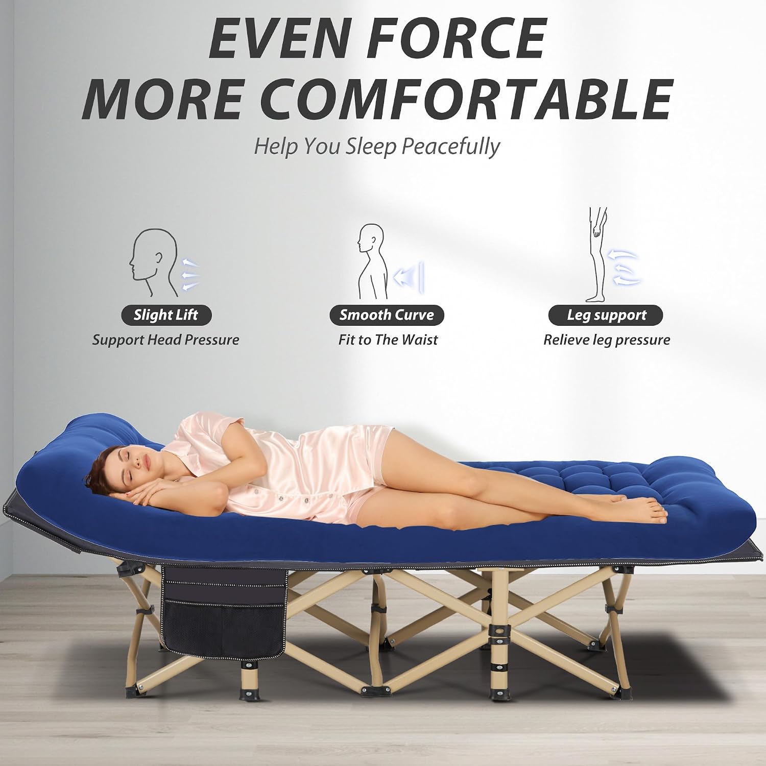 Folding Camping Cot with Mattress for Adults,28" Wide,600LBS