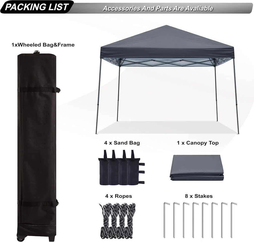 ABCCANOPY 11x11 Pop Up Canopy Tent, Slant Leg Outdoor Shade, Dark Gray