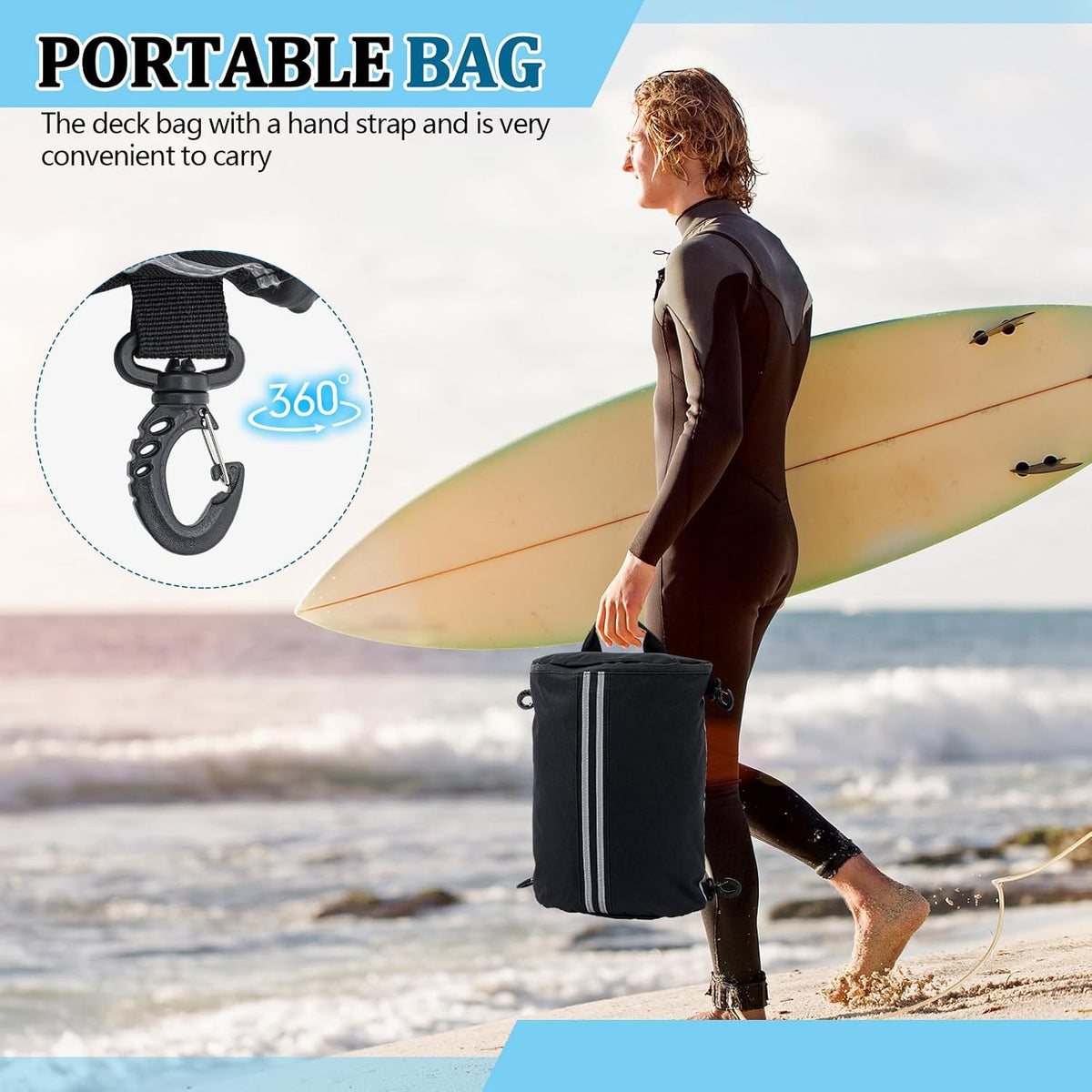 Abbylike Paddleboard Storage bag 15.4'' x 11.4'' Waterproof Deck Bag Oxford Cloth Deck Cooler Pouch with Reflective Strip Swivel Hook Zipper Paddle Board Accessories for Summer Kayak Surfboard
